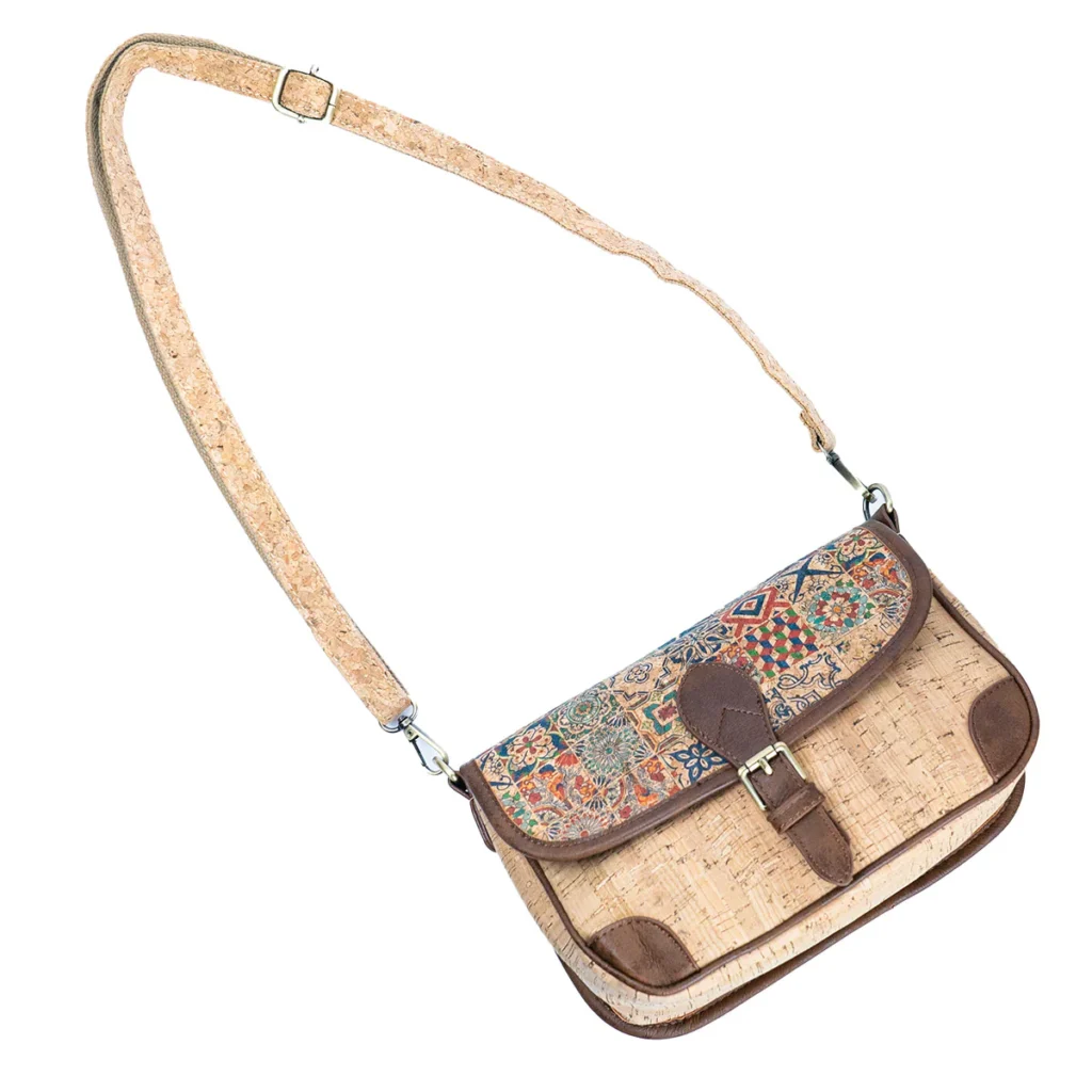 Korkowa wegańska torebka boho w kolorowe kafelki
